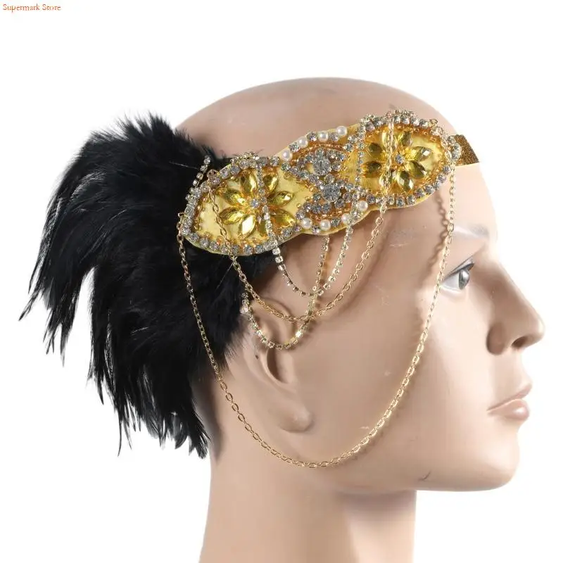 Q5WE Hairband Headpiece Feathers Flapper Headband Headdress Womens Vintage Hairband