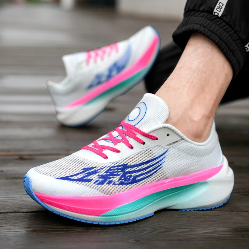 True carbon luminous race running shoes Male professional marathon cushioned sports shoes students soft sole casual shoes