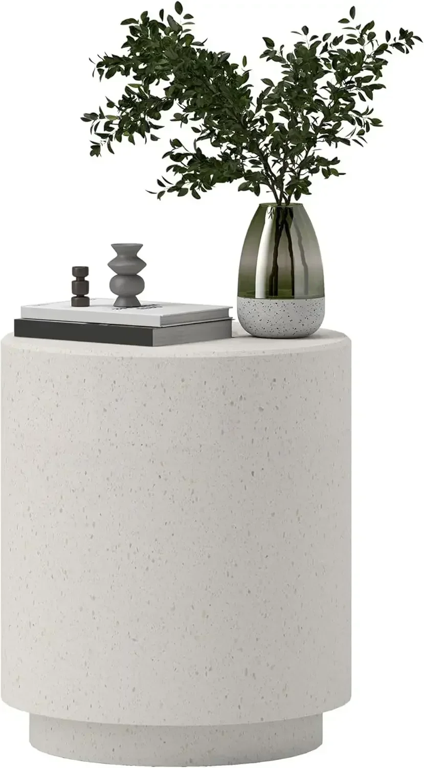 

Round Side Table,Lightweight Accent Table with Terrazzo Finish,End Table with 4 Adjustable Feet for Indoor, Outdoor, Cream White
