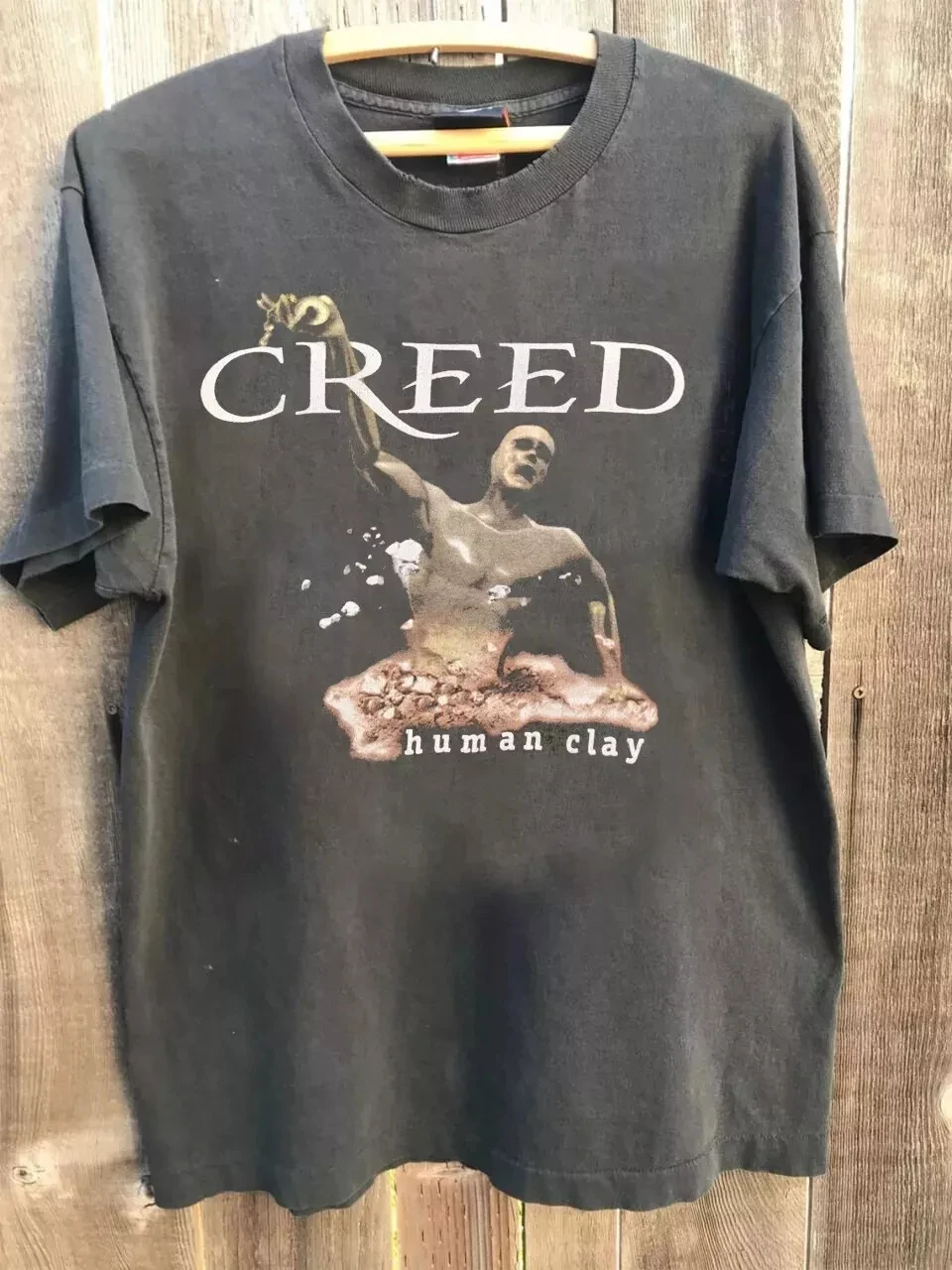 

Vtg 1990s Creed Human Clay Band charcoal T Shirt Graphic tee Unisex Men's T-Shirt Black Casual Crew Neck Cotton Tee