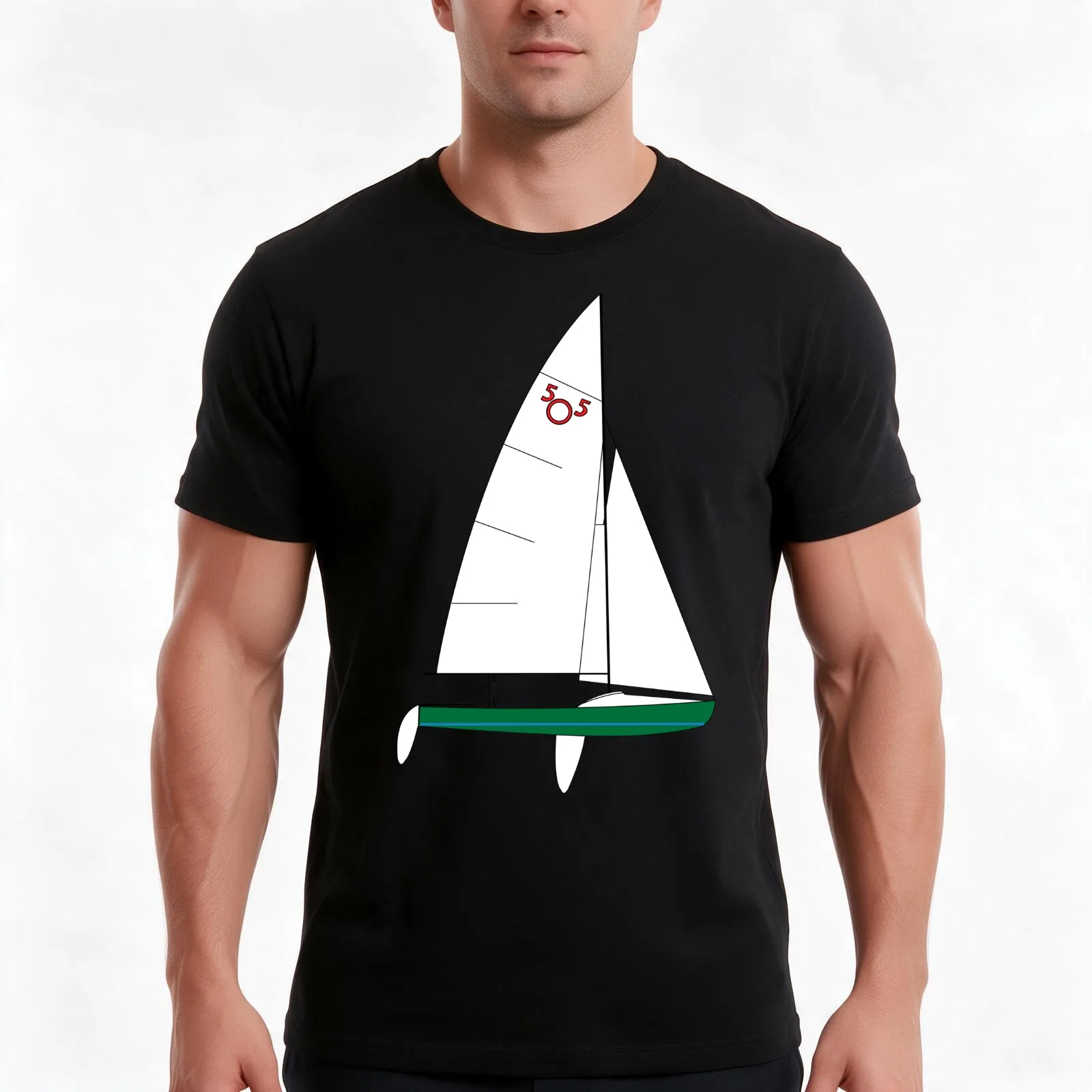 International 505 Sailboat - Green T-Shirt, Summer Casual Cotton Tee, Oversized Streetwear Tops, Vintage Graphic Print