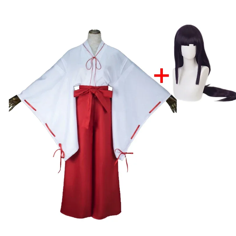 Disfraz de Cosplay de Inuyasha Kikyou para Mujer, Disfraz Divertido para Halloween, Carnaval, Fiestas, Pelucas de Anime, Sandalias de Paja
