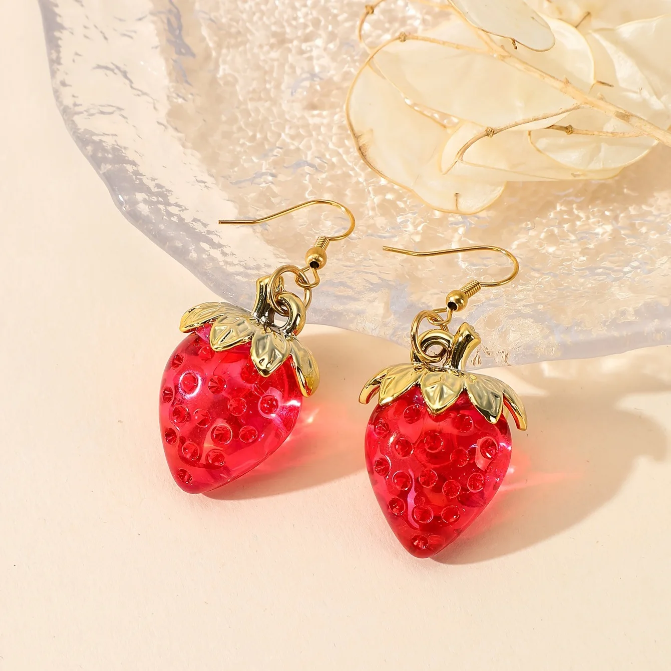 Korean Resin Strawberry Bowknot Drop Earrings for Women Food Simulated Fruit Cup Cake Dangle Earrings  Jewelry Accessories