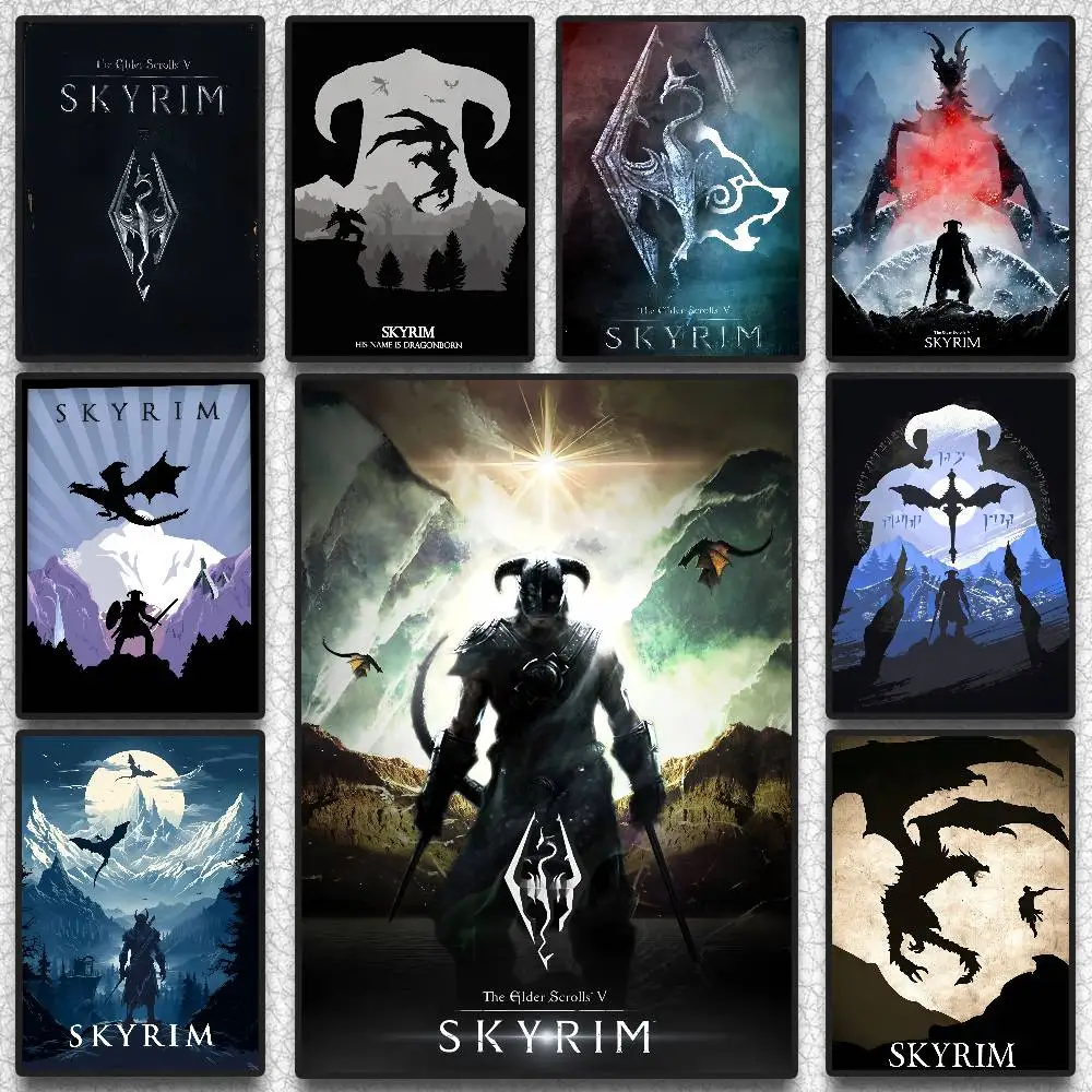T-The Elder Scrolls V Skyrim ملصق HD الفن لزجة جدار مقاوم للماء غرفة المعيشة المنزلي غرفة نوم بار الديكور الجمالي #1