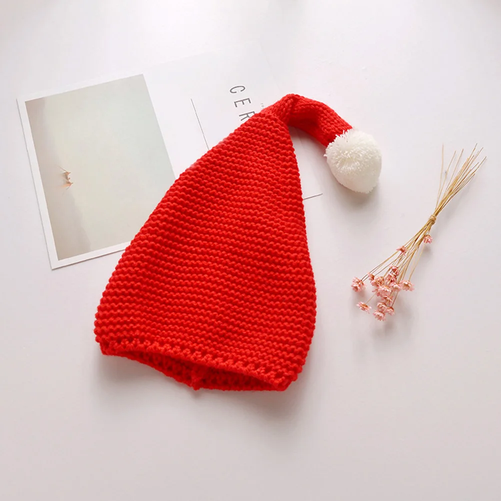 

2Pcs Children Santa Hats Knitted Yarn Warm Cozy Winter Hats with Long Tail Pom Pom Kids Christmas Cap Children Winter Hat