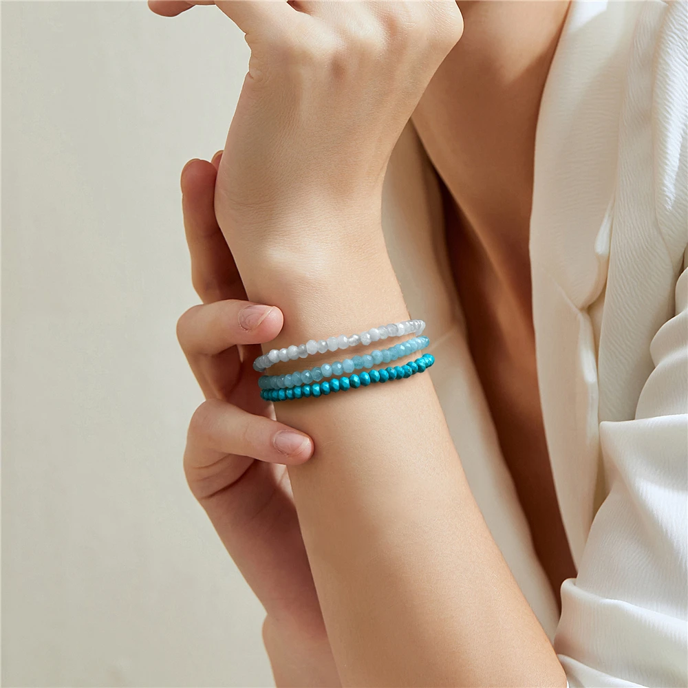 3pcs/Lot Faceted Natural Stone Beaded Bracelets With Wish Card 3*4mm Multicolour Crystal Elastic Bracelet Women Men Healing Gift