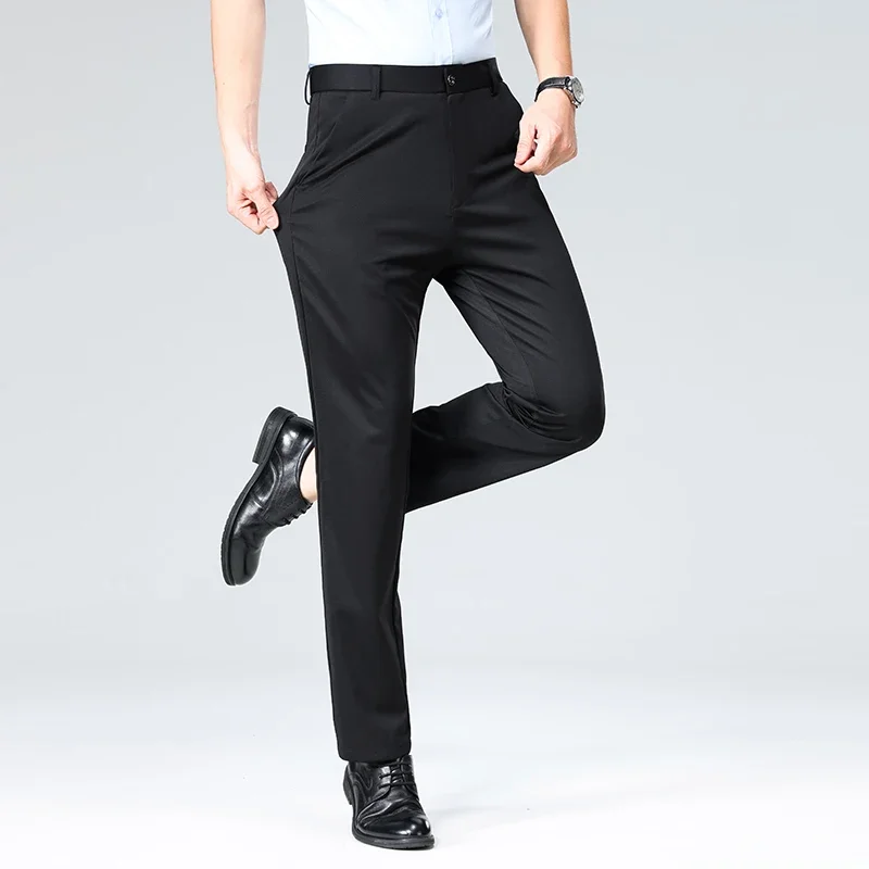 Multi Option Male Formal Dress Pants Anti Crease Comfortable Stretch Waist Rear Button Pocket Workplace Versatile Long Slacks