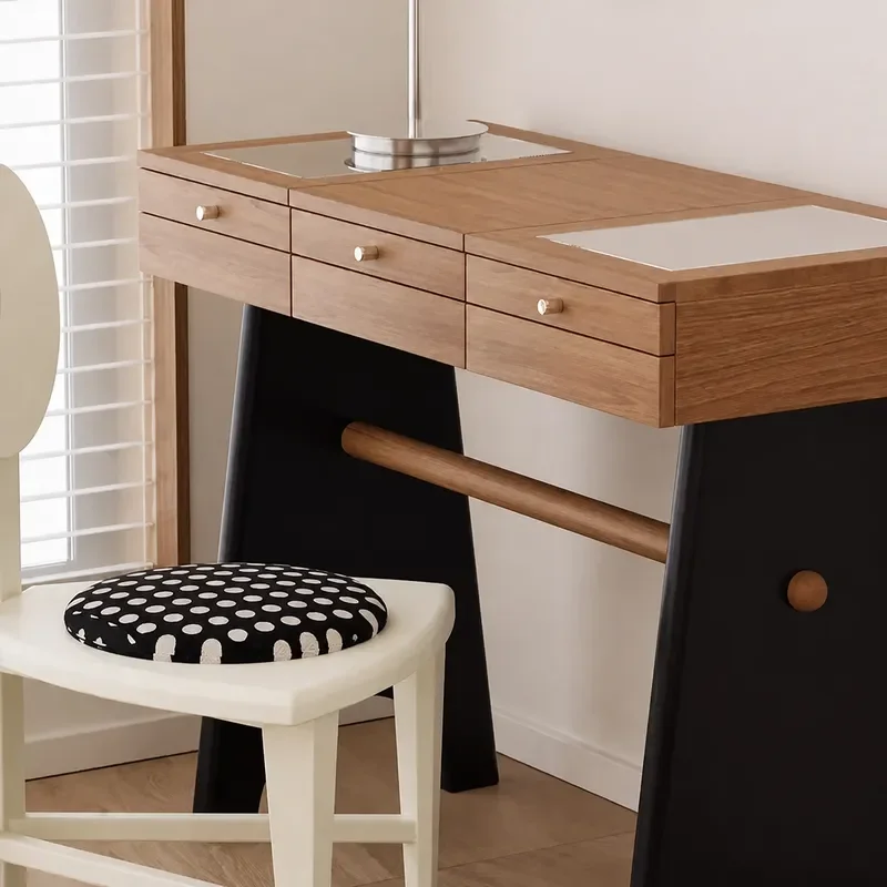 Retro Solid Wood Makeup Table Antique Bedroom Flip Dresser American Style Log Desk