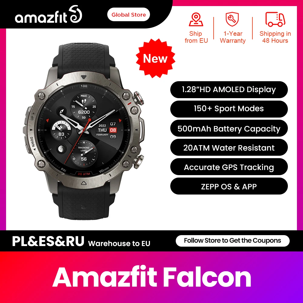 Amazfit-reloj inteligente Falcon para hombre, accesorio de pulsera deportivo de grado militar con doble banda y posicionamiento por satélite 6, GPS, nuevo producto