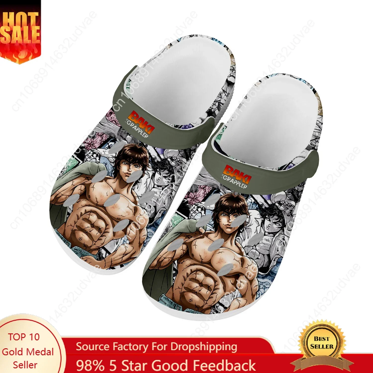 Baki The Grappler Hanma Baki Water Shoes Mens Womens High Quality Fashion Home Garden Clogs Customizd Sandals Beach Hole Slipper