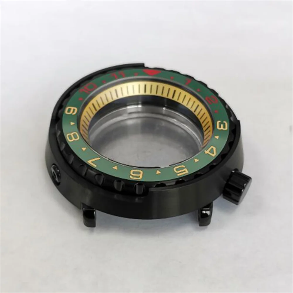 45mm Canned Case + Yellow Inner Ring + White Rubber Strap For NH35/NH36 Movement PVD Black Diving Case