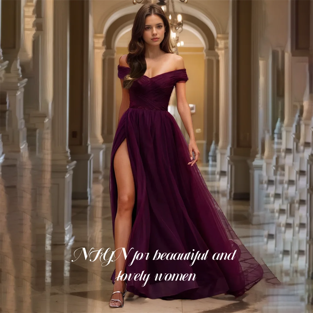 

NFYN Purple A-LINE Formal Prom Gown Net Sweetheart Women's Evening Dress Off the Shoulder Pleat Celebrity Dresses Customized