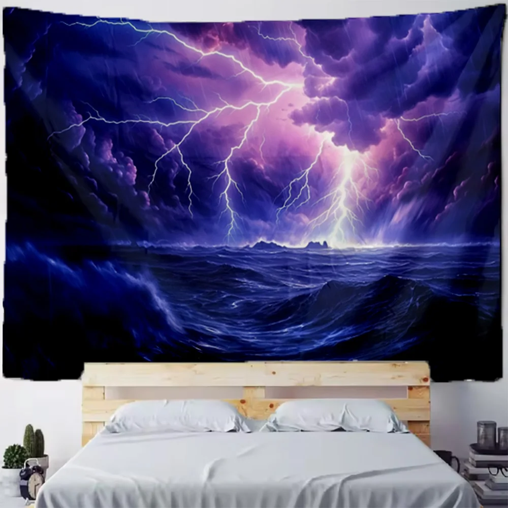 Psychedelic Lightning Ultraviolet Sky Theme Backdrop Colorful Cloud Wall Art Poster Tapestry Room Decorations Baby Shower Supply