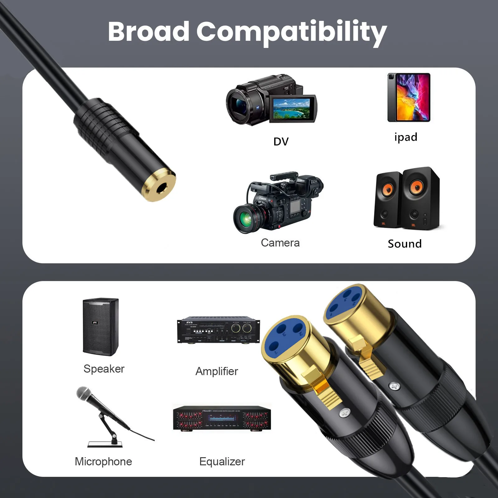 XLR Y Splitter Cable 3.5mm Female To Dual XLR 3pin Female Unbalanced Interconnection Cable for Microphone, Sound Card