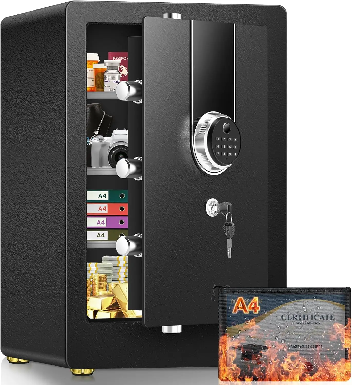 

5,5 куфтовый биометрический огнестойкий сейф для дома, сверхмощный сейф, огнестойкий, водонепроницаемый, безопасность для больших документов с клавиатурой и двойной