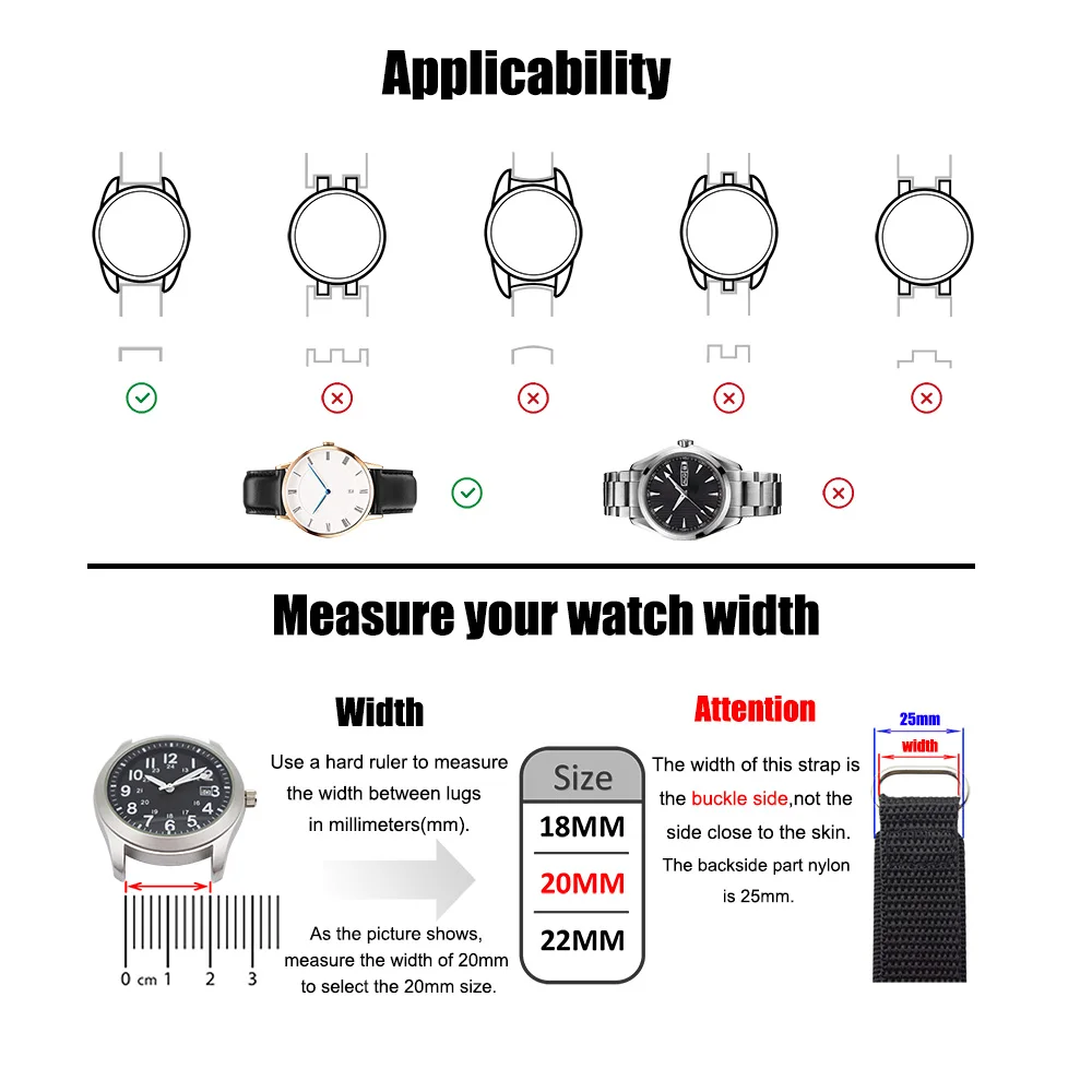 Amضخم 18 مللي متر 20 مللي متر 22 مللي متر هوك وحلقة النايلون الرياضة حزام (Watch) ساعة حزام مقاوم للماء وفي الهواء الطلق مع مشبك من البلاستيك