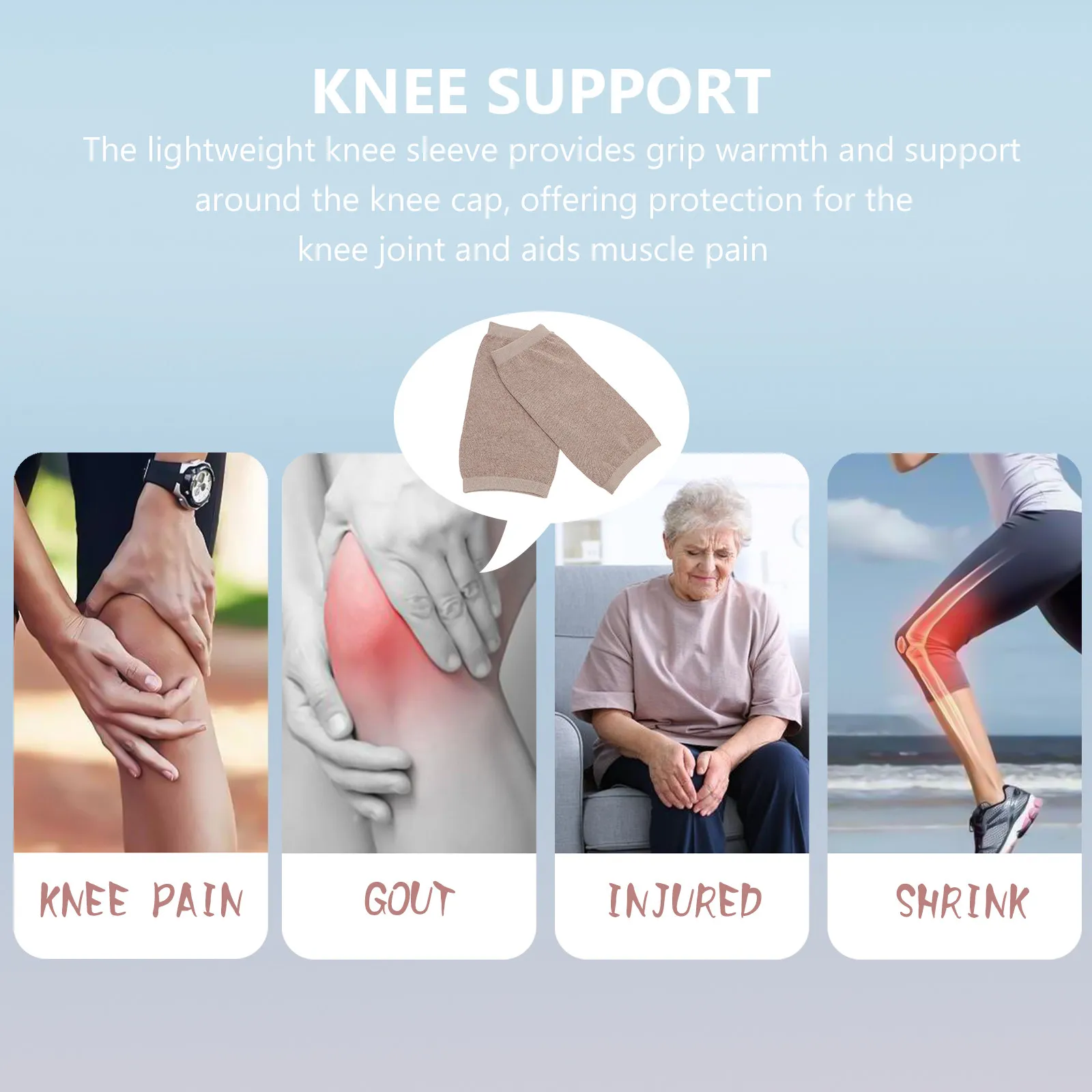 2Pcs Sports Knee Support Short Sleeves Elastic Cashmere Protector Warm Comfort Size Tan