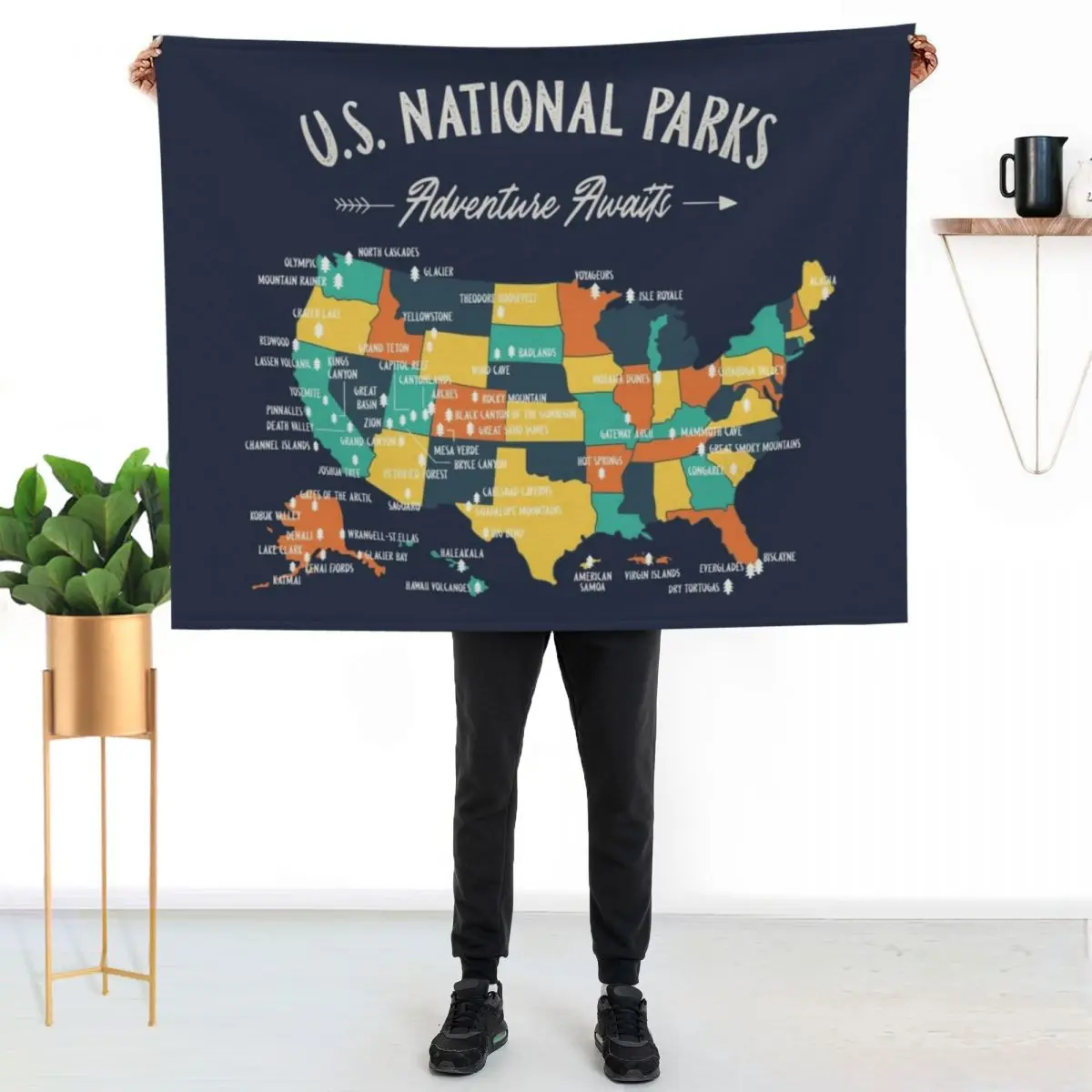 U.S National Parks Map - Adventure Awaits Throw Blanket Cute Thin Sofa Quilt blankets and throws Blankets