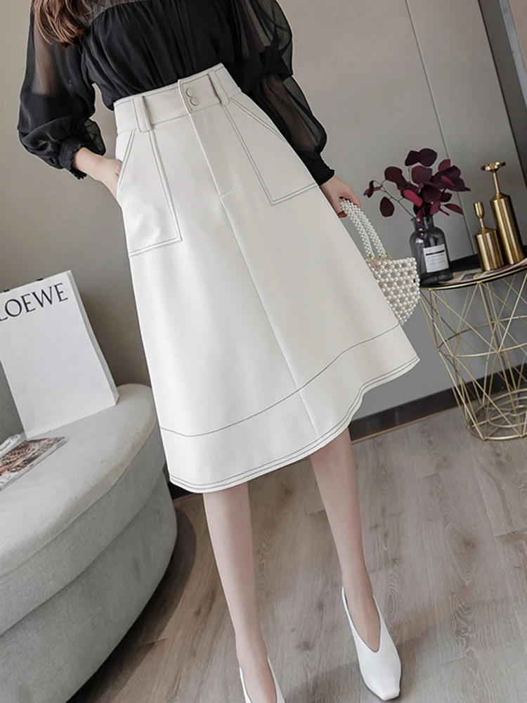 

Korean Sle High Waist A-Line Umbrella Skirt Women's Winter Faion Age-Defng Midi Skirt Polyester Fiber Midi Skirt