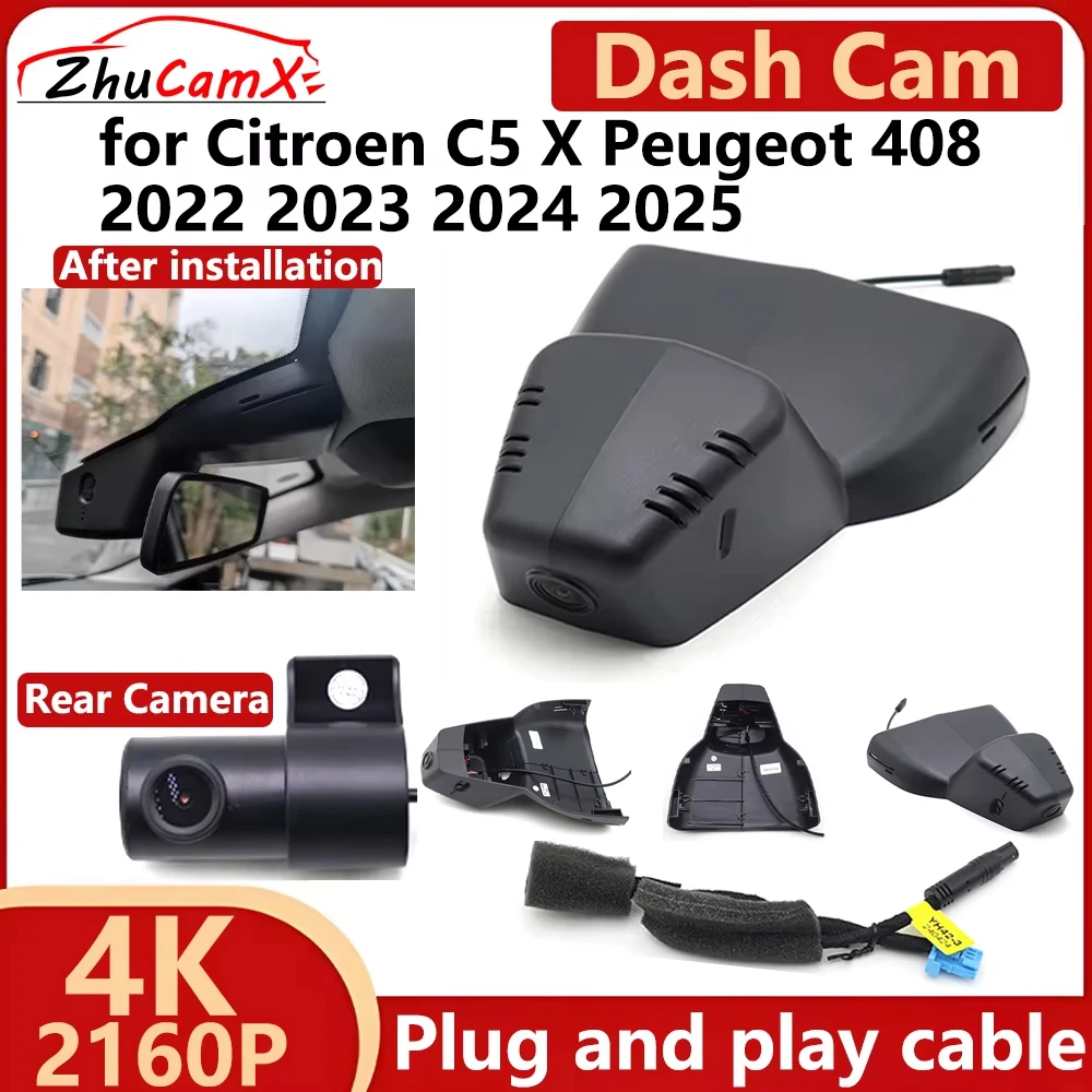 

ZhuCamX for Citroen C5 X Peugeot 408 2022 2023 2024 2025 4K 2160P Car DVR Dash Cam Camera Night Vision Recorder Plug and play