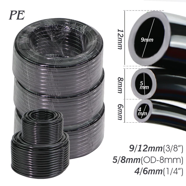 10/20/30/50M OD-6mm 8mm 12mm czarny PE wąż ogrodowy odporny na ciśnienie 4/6mm 5/8mm 9/12mm rura do nawadniania kropelkowego 3/8 "1/4" rura nawadniająca