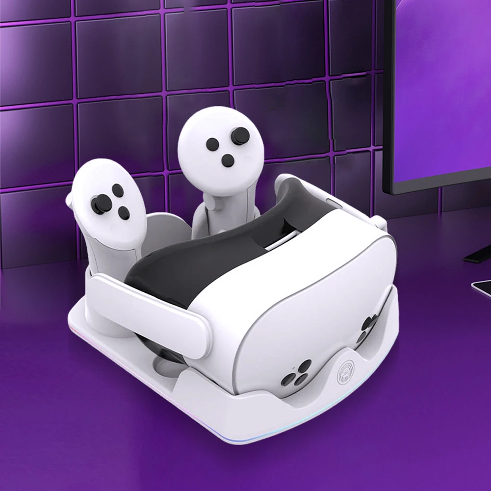 قاعدة شحن لحامل شحن Meta Quest 3S مع حامل عرض سماعة الرأس RGB Light وحامل وحدة التحكم