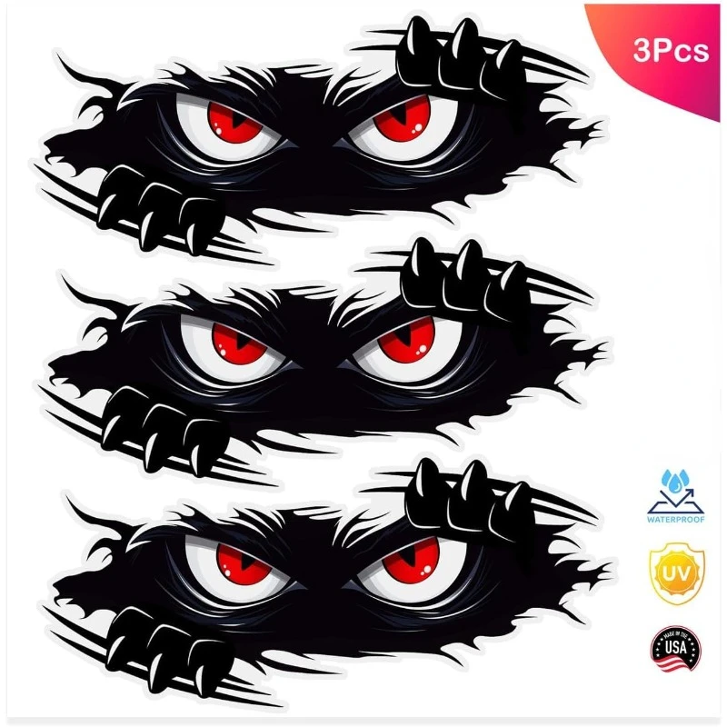 ملصق سيارة ثلاثي الأبعاد لوحش الطفلية والنظرة ، ملصق سيارة ، عيون غاضبة ، إبداعي ، ملصق فينيل مضحك ، 10 × 4 بوصة ، 3 * *