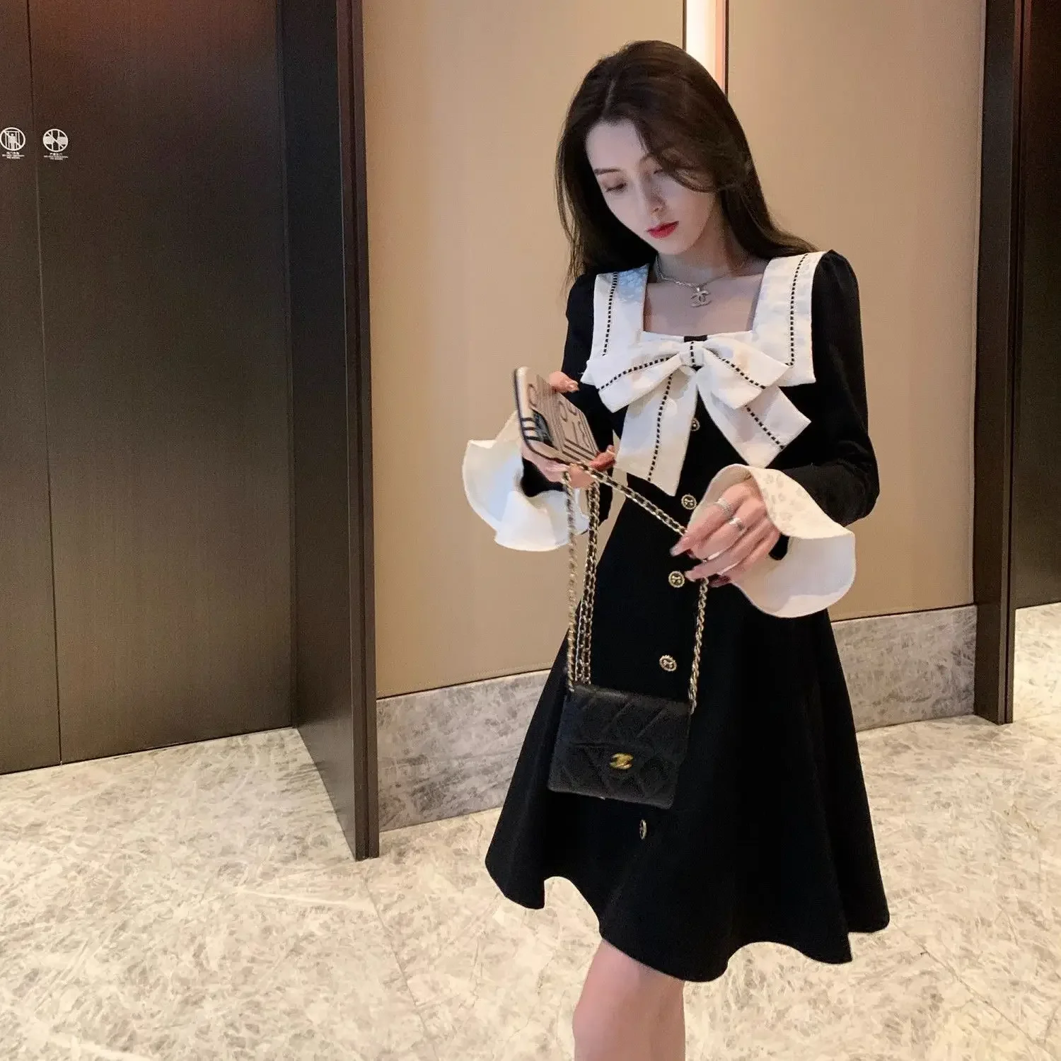 Bow Dresses for Women A Line Sensual Sexy Woman Long Sleeve Dress Clothing Chic and Elegant Pretty On Promotion Sales One Pieces