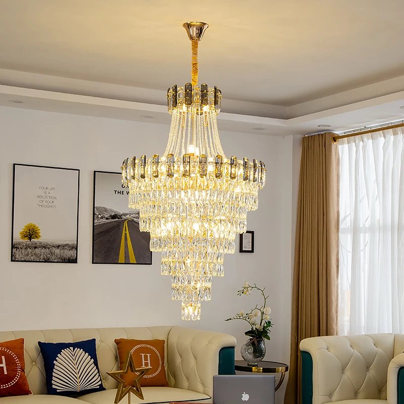 

Hotel Villa Duplex Living Room Post-Modern Crystal Luxury Chandelier Designer Creative Tapered Crystal Long Pendant Light