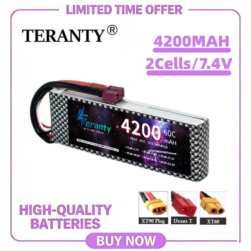 

2S 7.4V 4200mAh 60C Long Lipo Battery Pack XT60/T Connector for RC Racing Car Drone FPV Airplane Boat Hobby Model Accessories