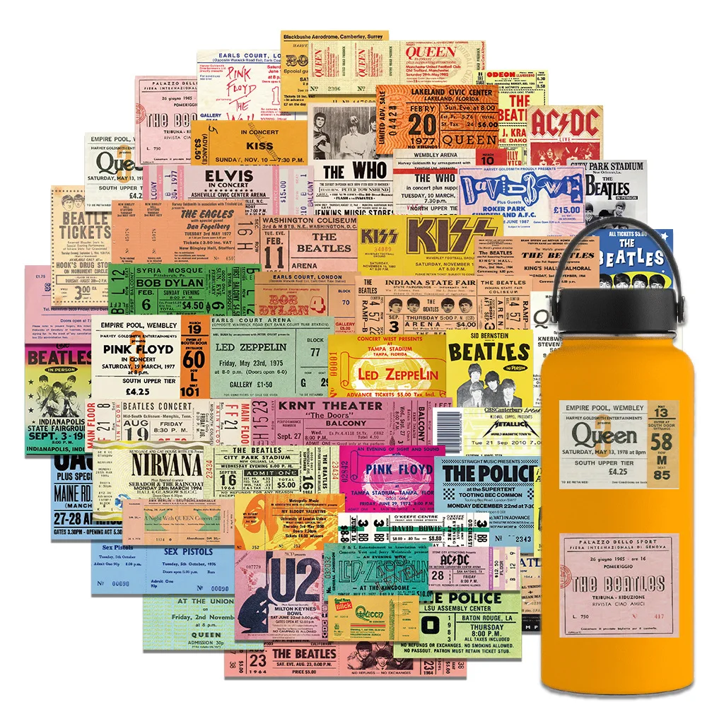 55PCS Retro Ticket English Creative Graffiti Stickers DIY Luggage Speaker Water Cup Notebook Label Waterproof Stickers