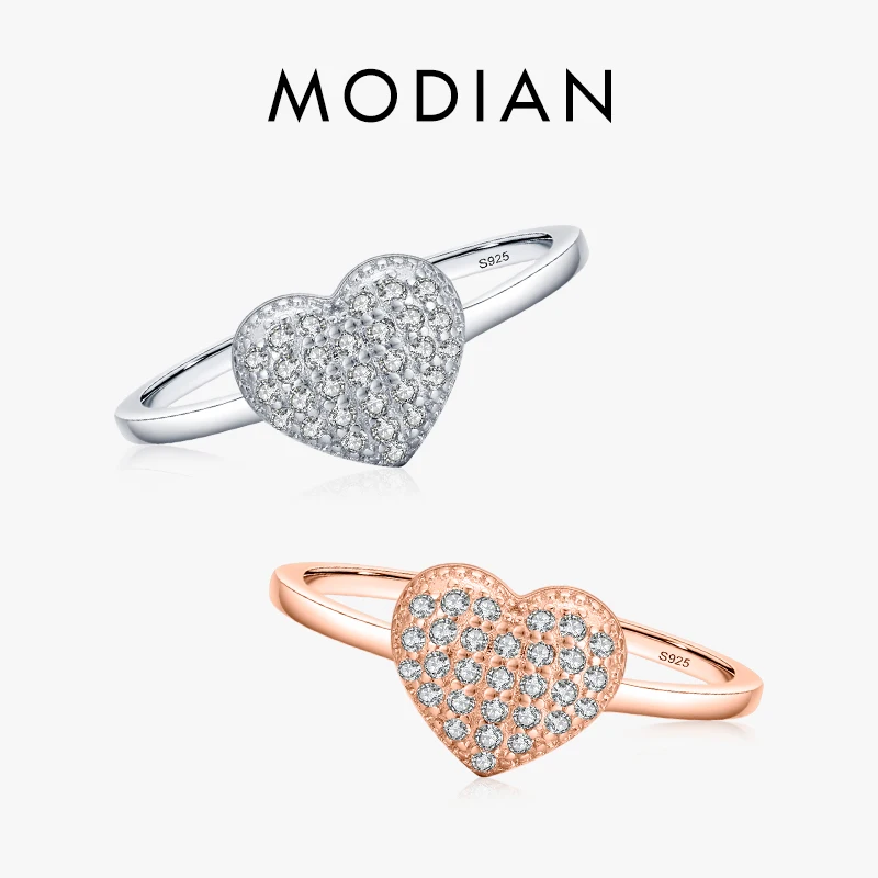 

MODIAN 925 пробы Серебряное изящное романтическое любовное сердце кольцо на палец Цирконий для женщин Изысканные ювелирные изделия подарок на день Святого Валентина