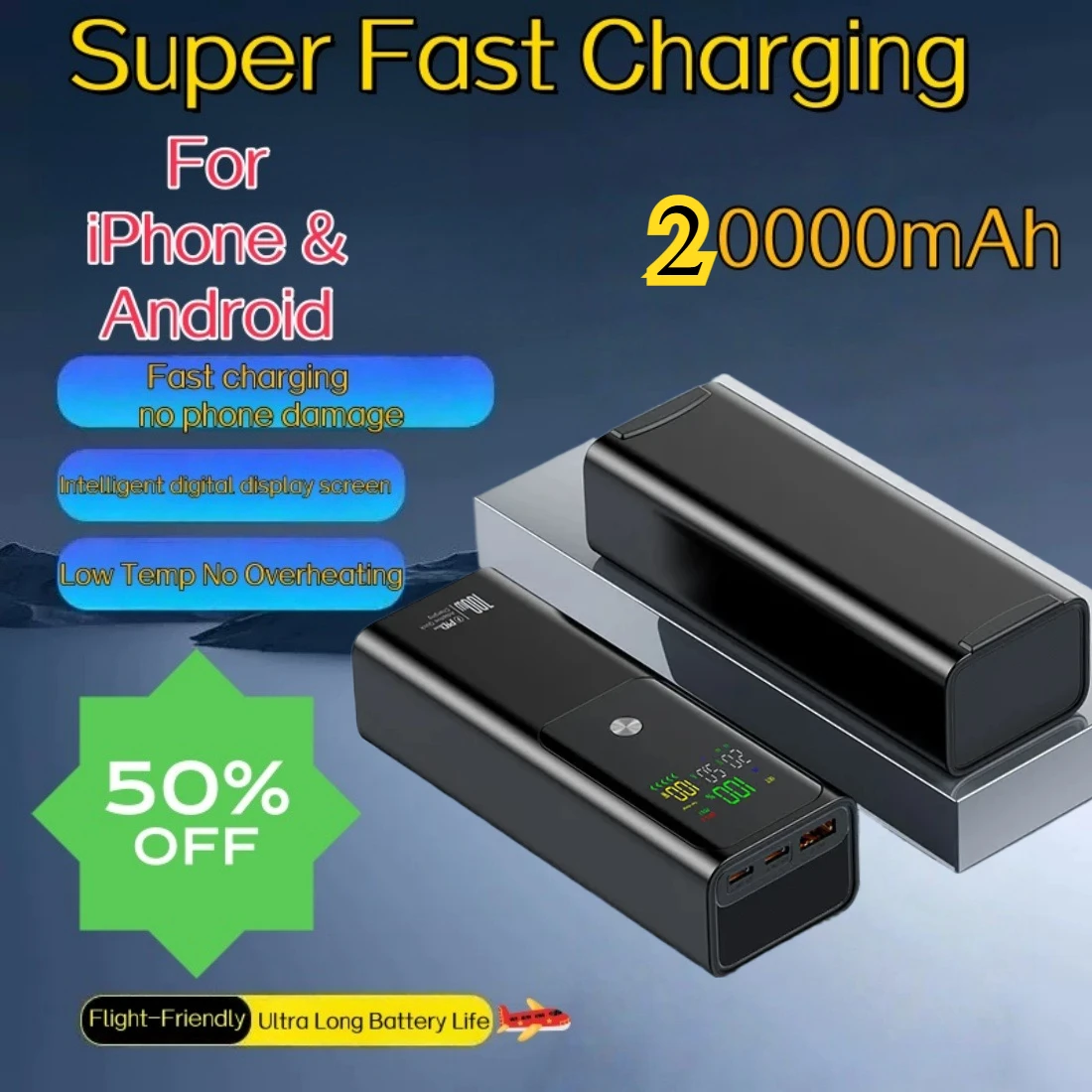 20000mAh Large Capacity 100W Bidirectional Super Fast Charging Laptop Power Bank Portable External Battery