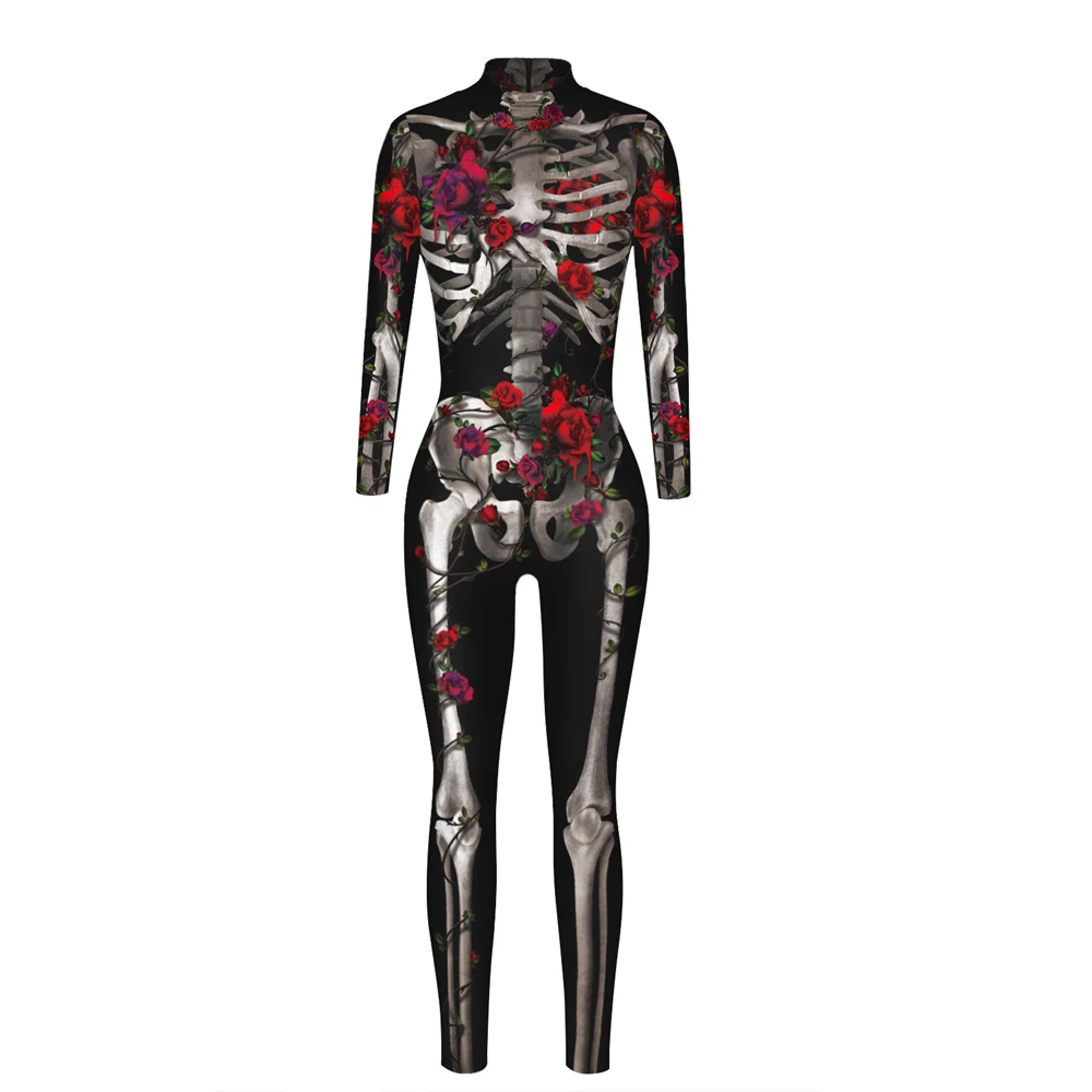 Skelett Schädel Geist Frauen sexy schlanke Overall Catsuit Karneval Cosplay Kostüme Zentai Halloween Party Bodysuit