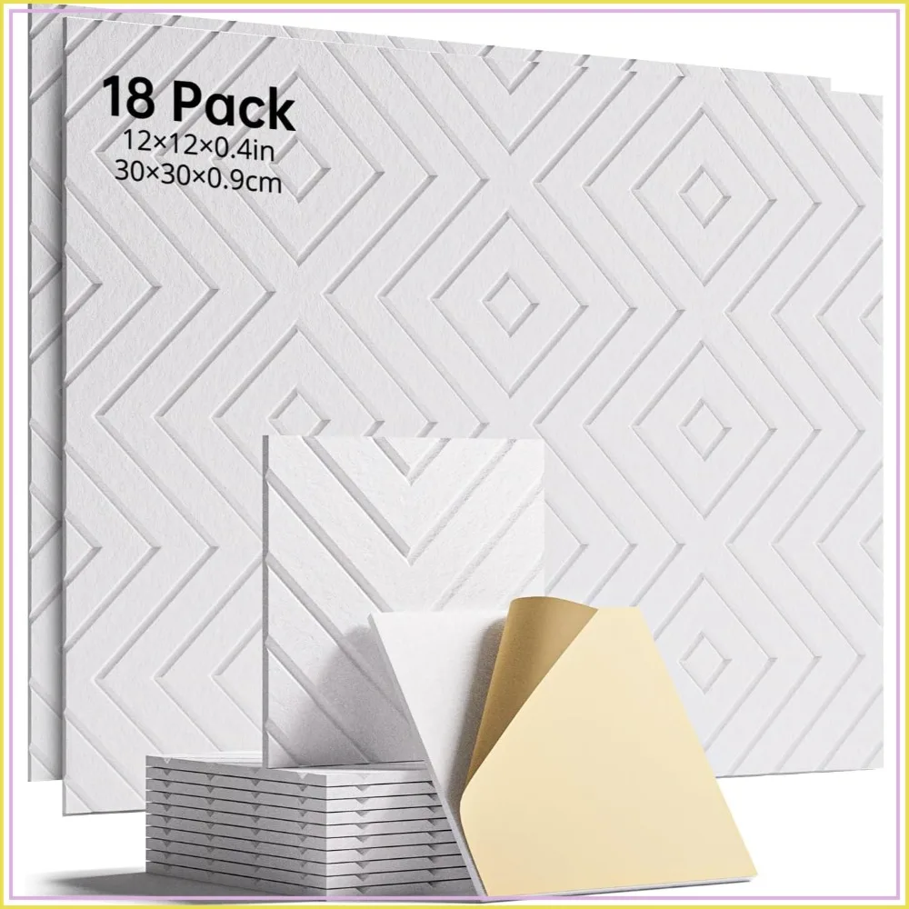 18 Pack Self-Adhesive Sound Proof Foam Panels, 12"x12"x0.4" for Walls, Doors, Ceiling, Home Office - White
