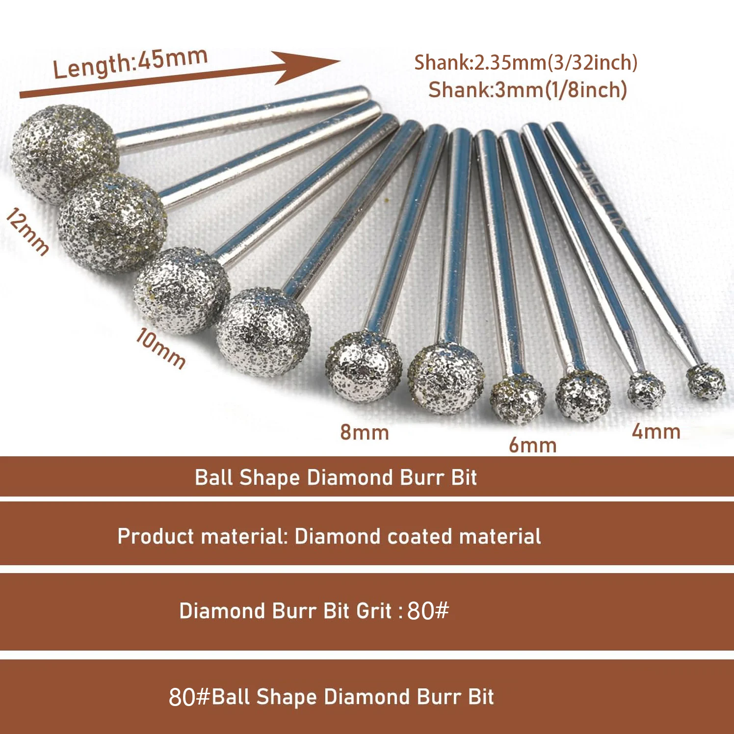 Peijian Ball Shape Burr - 3/32'' 1/8'' Shank Ball Burs Stone Carving Bits For Stone Carving Diy Polishing Engraving