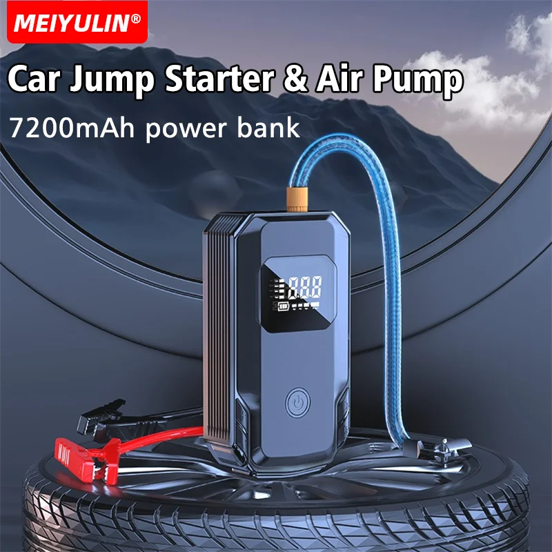 

600A 12V Car Jump Starter 7200mAh Power Bank Auto Starting Device Air Pump Car Booster Emergency Starter Battery Tire Inflator