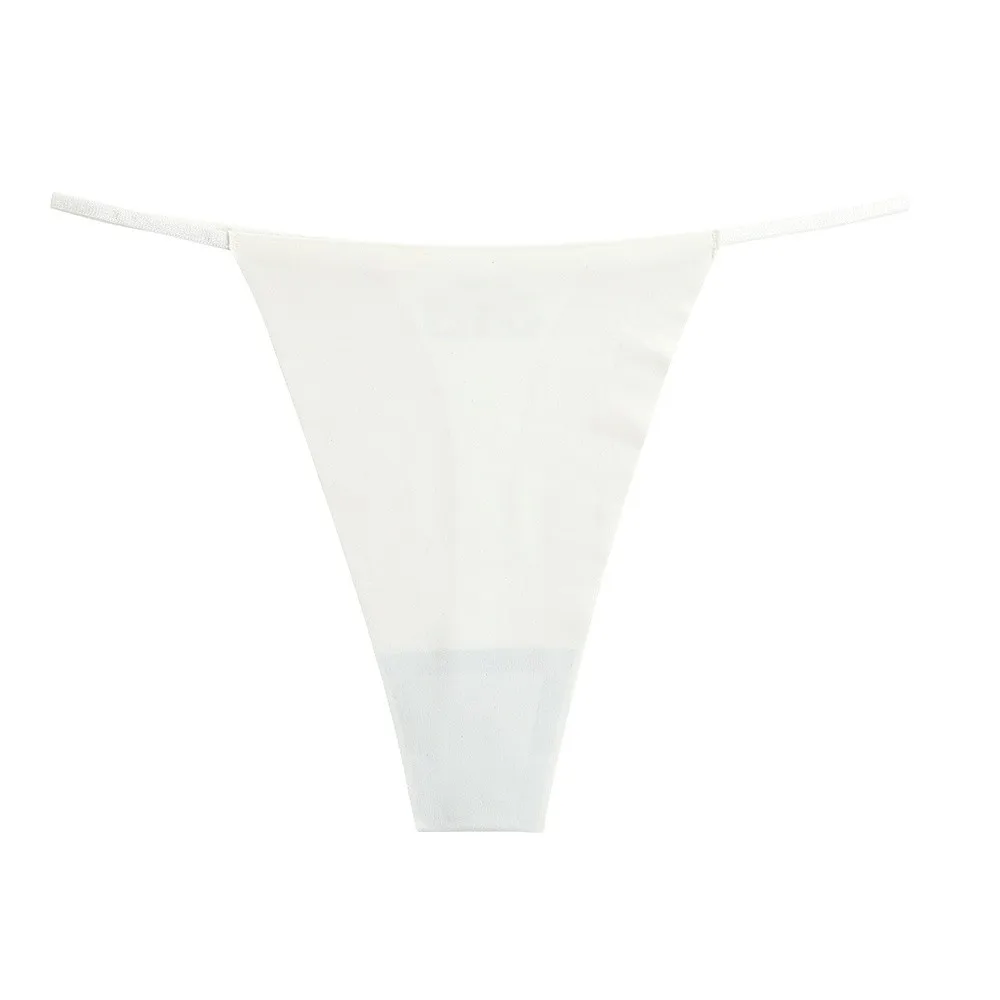 Breathable Cotton Crotch Seamless Thongs Low Waist Traceless Bikini Briefs Solid Color Ice Silk T-back Panties Lingerie