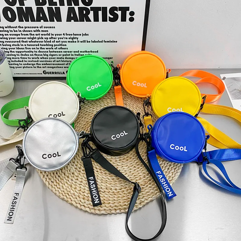 

Детская круглая сумка на одно плечо из искусственной кожи, детская сумка через плечо с крутыми буквами для хранения карт, детская сумка