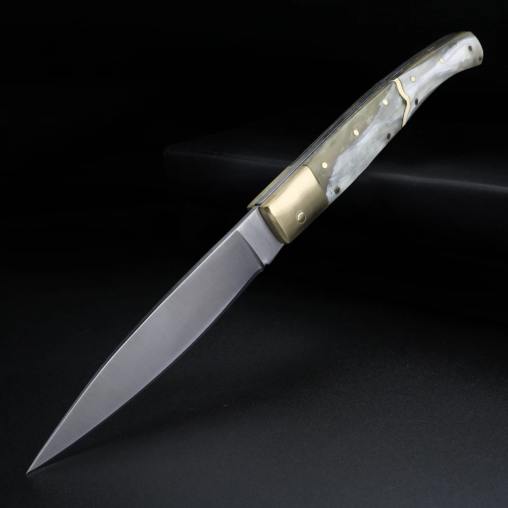 

Yak horn handle folding knife with brass head, Italian style, practical kitchen utility fruit folding knife