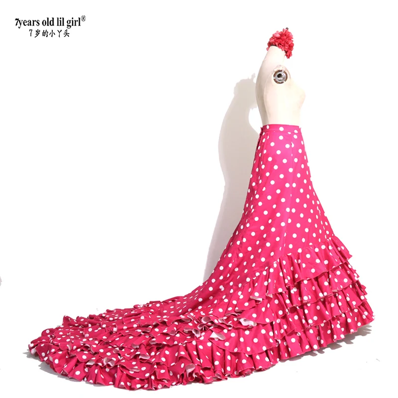 7 anslilgirl espagnol Flamenco Bata jupe multicouche Festival jupe pour femmes Costumes CWQ46
