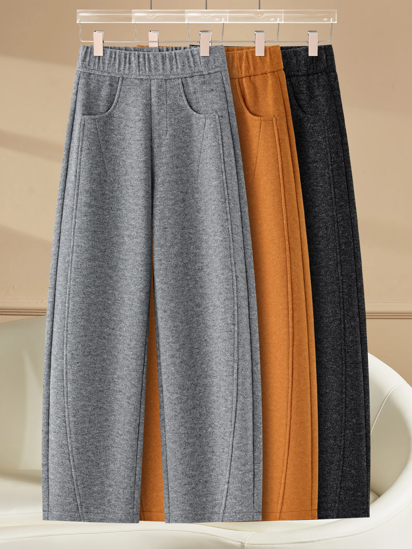 

High Waist Wide Leg Knife Pants Women's Autumn Winter New Elastic Woolen Casual Loose Fitting Trousers Comfortable Banana Pants