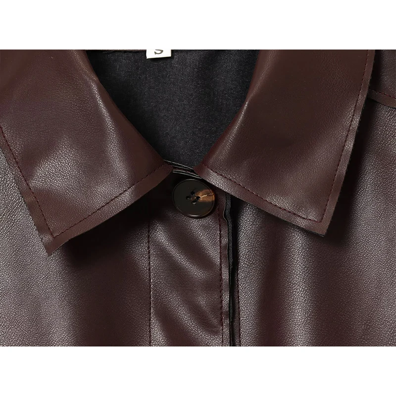 TFMLN Herbst Neue Leder Jacke Für Frauen 2025, Mode Taschen Oberbekleidung Revers Pu Mäntel Winter Streetwear Damen Tops Frauen