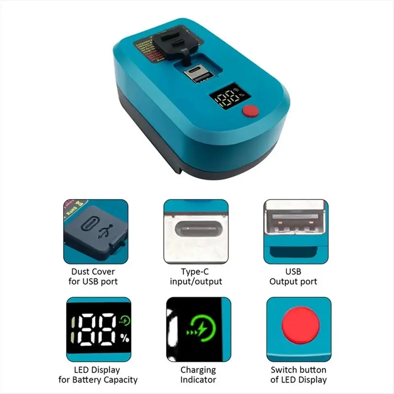 A31T Type-C USB Adapter for 18V Li- Battery, 65W Reverse Converter with PD QC
