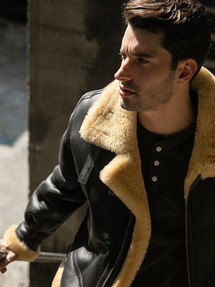 Tcyeek Natural Merino Sheep Fur Coat Men Warm Real Fur Mens Coats Flight Jacket Fashion Winter Clothes Cold Proof Куртка Мужская