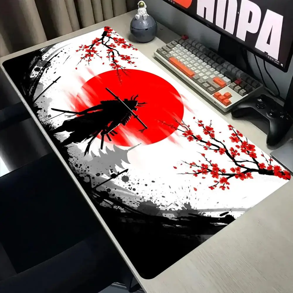 Japanese Samurai Sakura Ink Wash Large Gaming Mouse Pad Non Slip Rubber Keyboard Desk Mat Japan Art Desktop XXL Gaming Table Pad