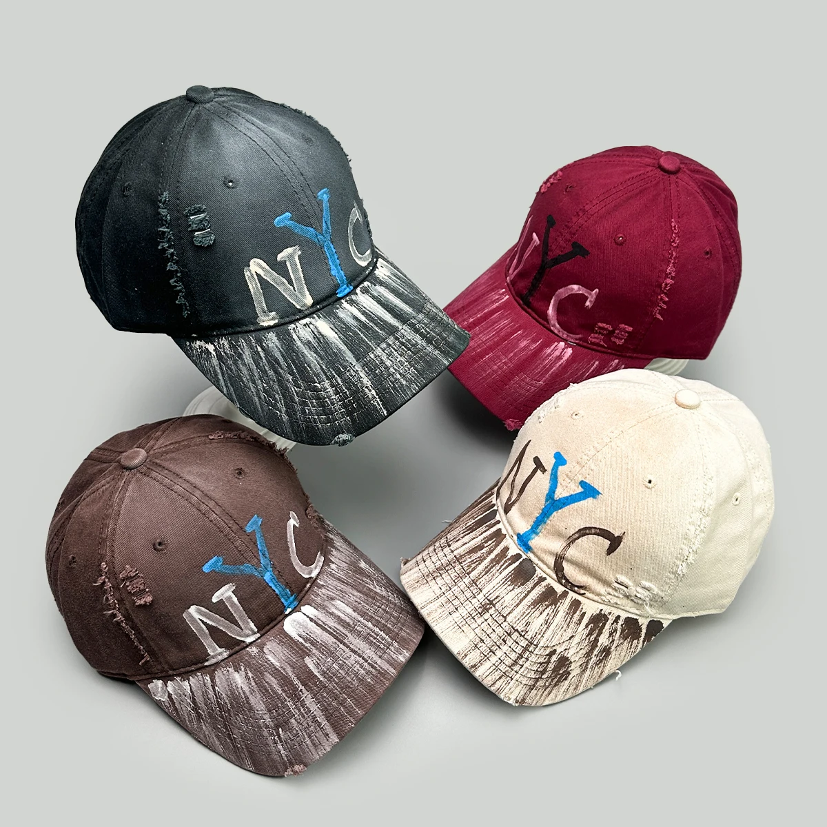 

New American Hip-hop Hand-drawn NYC Letters Men Women Baseball Hats Fashion Broken Sunshade Personal Versatile ins Peaked Caps