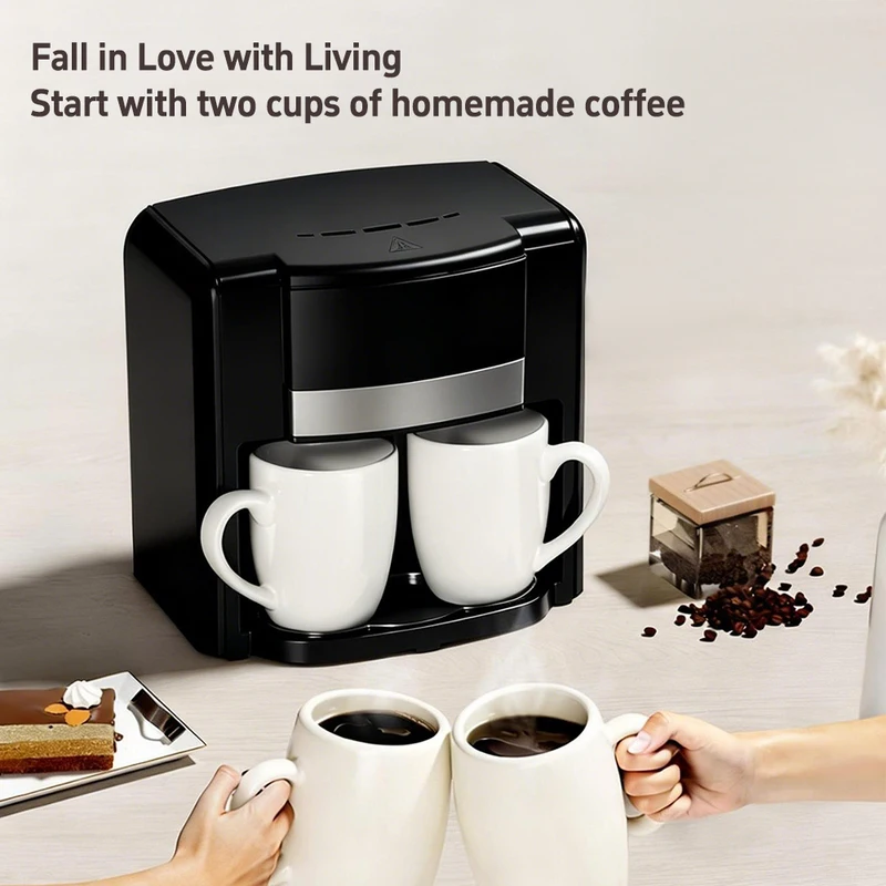 Home Use Small Semi-Automatic Coffee Machine American Drip Coffee Maker Double Cup Automatic Moka Pot