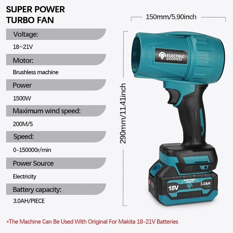 200 متر/الثانية فرش 150000 دورة في الدقيقة منفاخ الهواء الكهربائي توربو مروحة نفاثة يده أداة نفخ الغبار لماكيتا 18 فولت بطارية دبوس #4