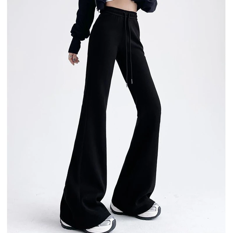 

Женские классические расклешенные брюки с высокой талией, женские корейские облегающие брюки на шнурке, женские горячие продажи, серые повседневные спортивные штаны